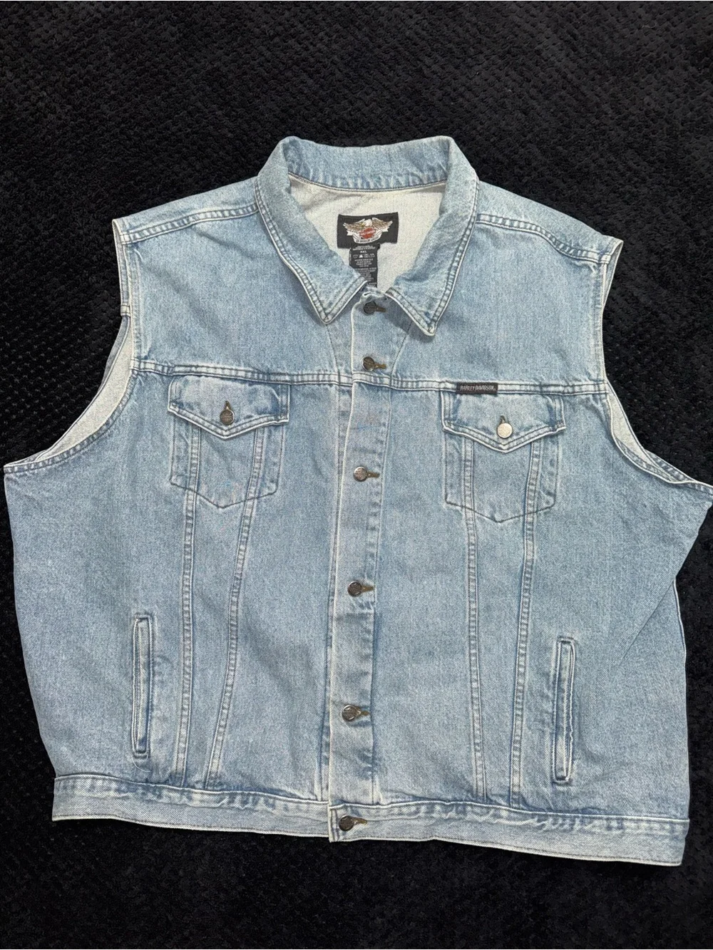 Vintage Harley-Davidson Vest Mens Blue Denim Biker Motorcycle Back Patch Sz 3XL